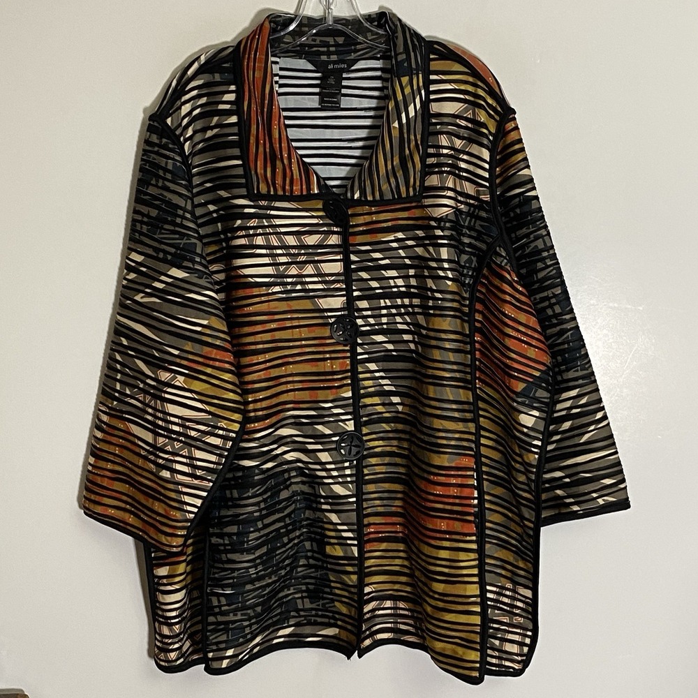Ali Miles Jacket Womens 3X Multicolor Striped Texture Abstract Art To Wear Boho